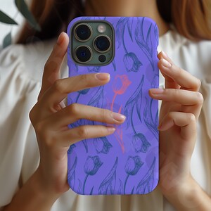 Tulip Floral iPhone 16 Pro Max Tough Case, Spring Accessory, Birthday Gift for Her, iPhone 11 12 13 14 15 16 case, Samsung Galaxy S25 Ultra