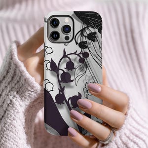 Lily of the Valley Floral Phone Case, Trendy Black and White Flower Phone Case, iphone 16 case, Samsung phone case, May Birthflower Gift