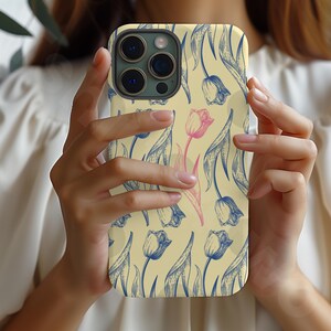 Tulip Floral iPhone 16 Pro Max Tough Case, Spring Accessory, Birthday Gift for Her, iPhone 11 12 13 14 15 16 case, Samsung Galaxy S25 Plus