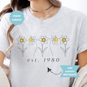 Daffodil Birthflower T-Shirt, Floral Spring Wildflower Tee, Custom Botanical Shirt for Her, March Birthday Gift for Mom, Flower Garden Lover