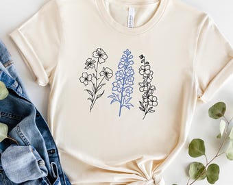 July Birth Flower Tee, Botanical Wildflower Shirt, Garden Lover Gift