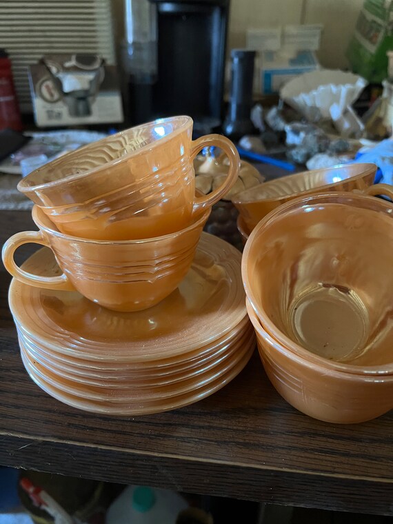 Fire King Oven Ware Peach Coffee/tea Cup and Saucer Set Made in