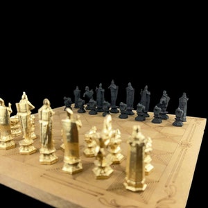 Heavy Metal Wizard Chess Pieces With Wizard Chess Set | Personalized Chess Board | Black - Gold