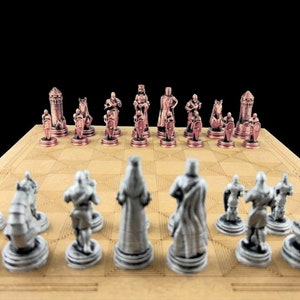 Personalized Handmade Chess Set - Wooden Metal Chess Set - Gifts For Him  | Personalized Chessboard | Silver - Bronze