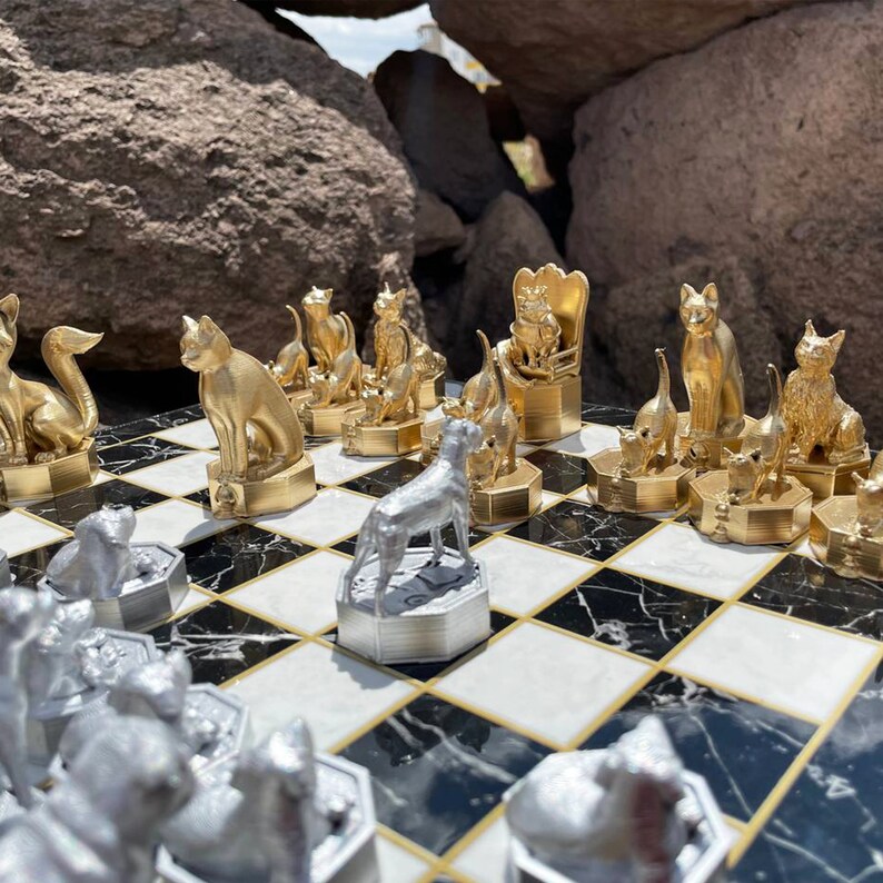 Cat Versus Dog Chess Set With Chessboard Cat Chess Set Dog Etsy