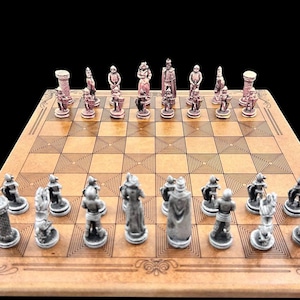 Personalized Metal Chess Set: Luxury Wooden Board, Distressed Pieces