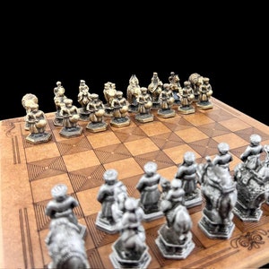 Metal Indian Historical Chess Set - Medieval Indian Chess | Personalized Chessboard | Gold-Silver