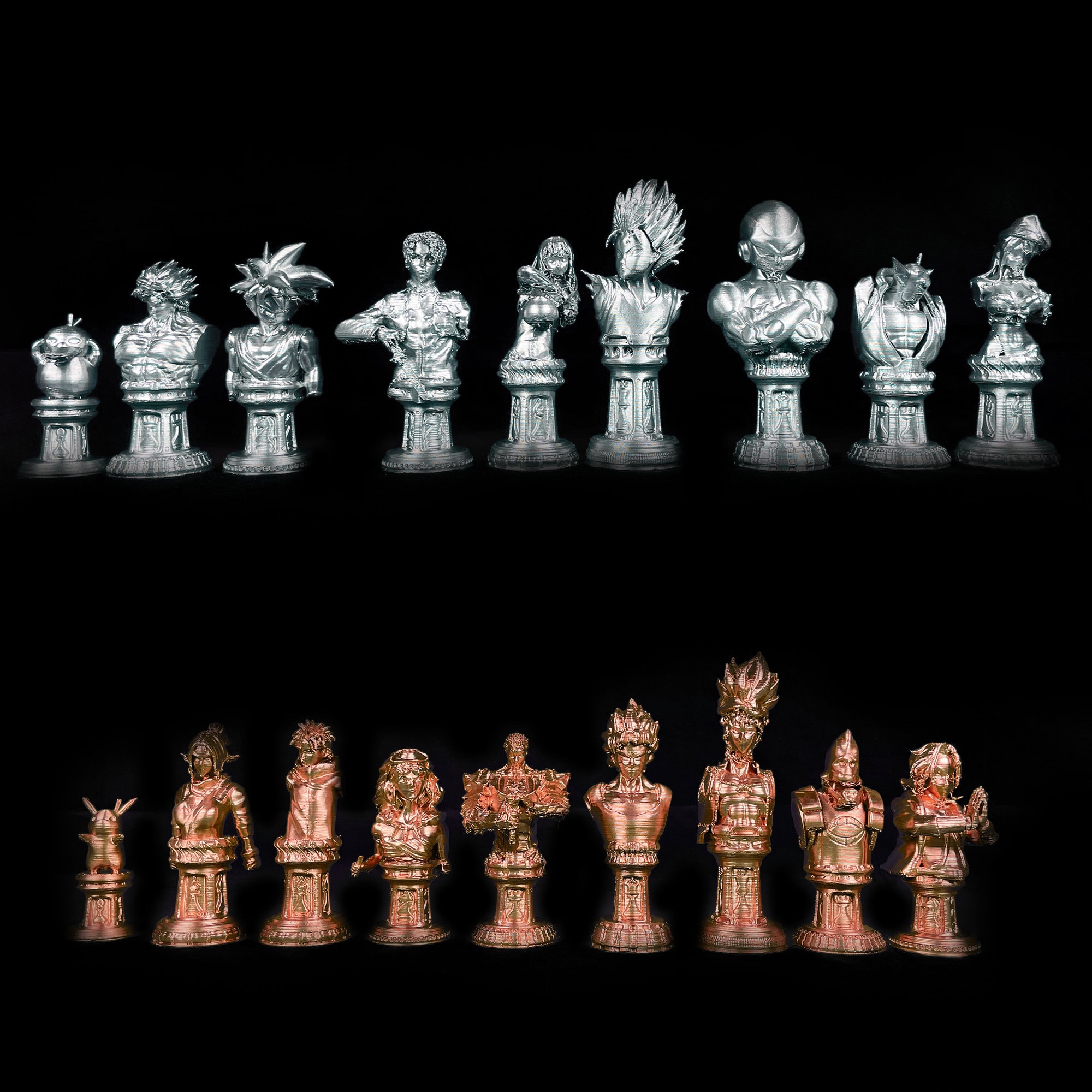 Super Anime Characters Chess Set With Chessboard Silver & Bronze Anime