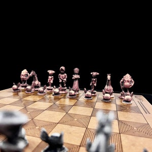 Collectible Zeld Themed Metal Chess Set - Ocarina of Time Zelda Board Game | Personalized Chessboard | Bronze - Silver
