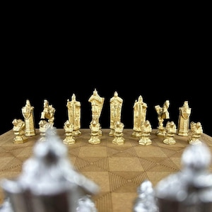 Metal Wizard Chess Set With Wizard Chess Set | Personalized Chess Board | Silver - Gold