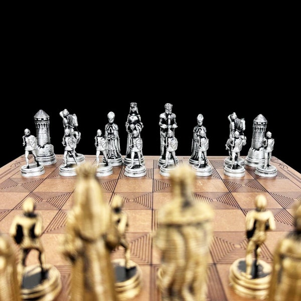 Metal Spain Chevalier Luxury Chess Set With Chessboard Elegant Chess Set | Personalized Chessboard  | Gold - Silver