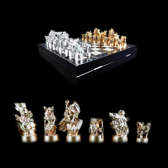 A chess board set up for a strategic game in hyper realistic brilliant neon  rainbow cyber punk