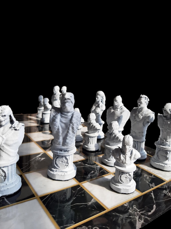 medieval chess pieces fighting with swords, hd, art