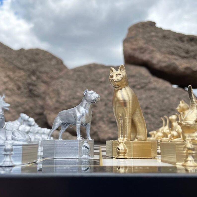 Cat Versus Dog Chess Set With Chessboard Cat Chess Set Dog Etsy