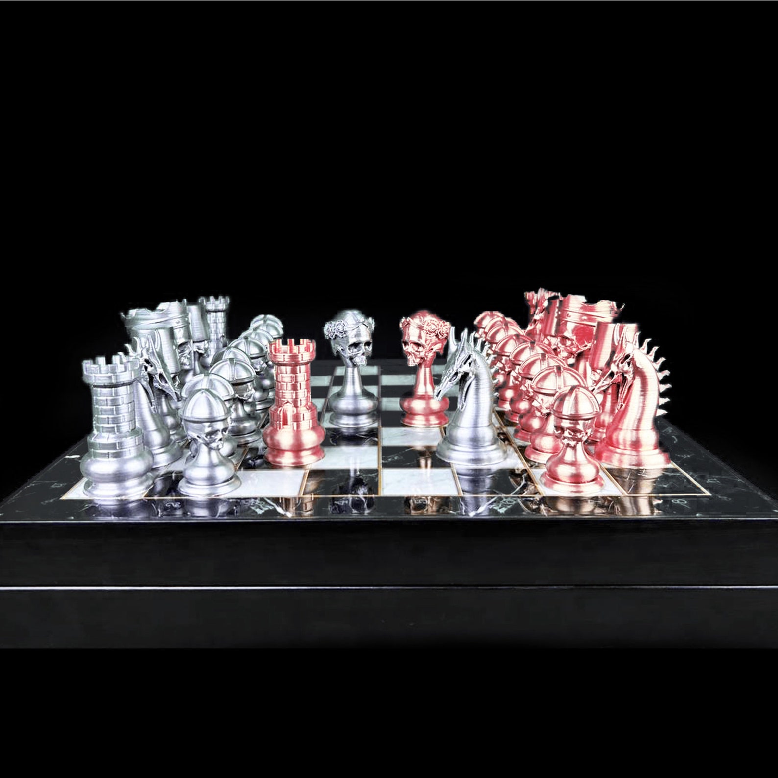 Death Rider Chess Set Death's Head Resin Chess Set - Unique Skull Theme | Personalized ...
