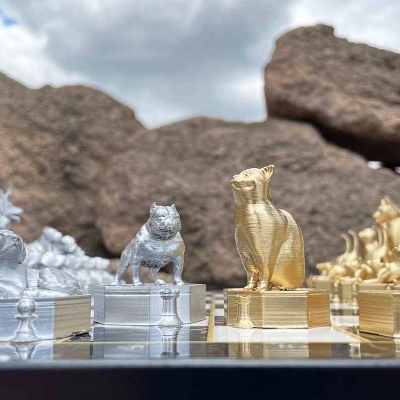 Cat Versus Dog Chess Set With Chessboard Cat Chess Set Dog Etsy