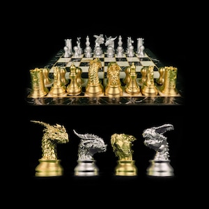 Japanese Mythological Dragon Chess Set With Chessboard - Smaug Chess Set | Personalized Selection