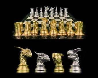 Japanese Mythological Dragon Chess Set With Chessboard     Smaug Chess Set | Personalized Selection