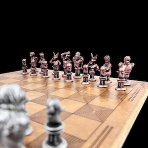 Metal Japanese Anime Characters Chess Set With Chessboard Anime Chess Set  | Personalized Chessboard | Bronze - Silver