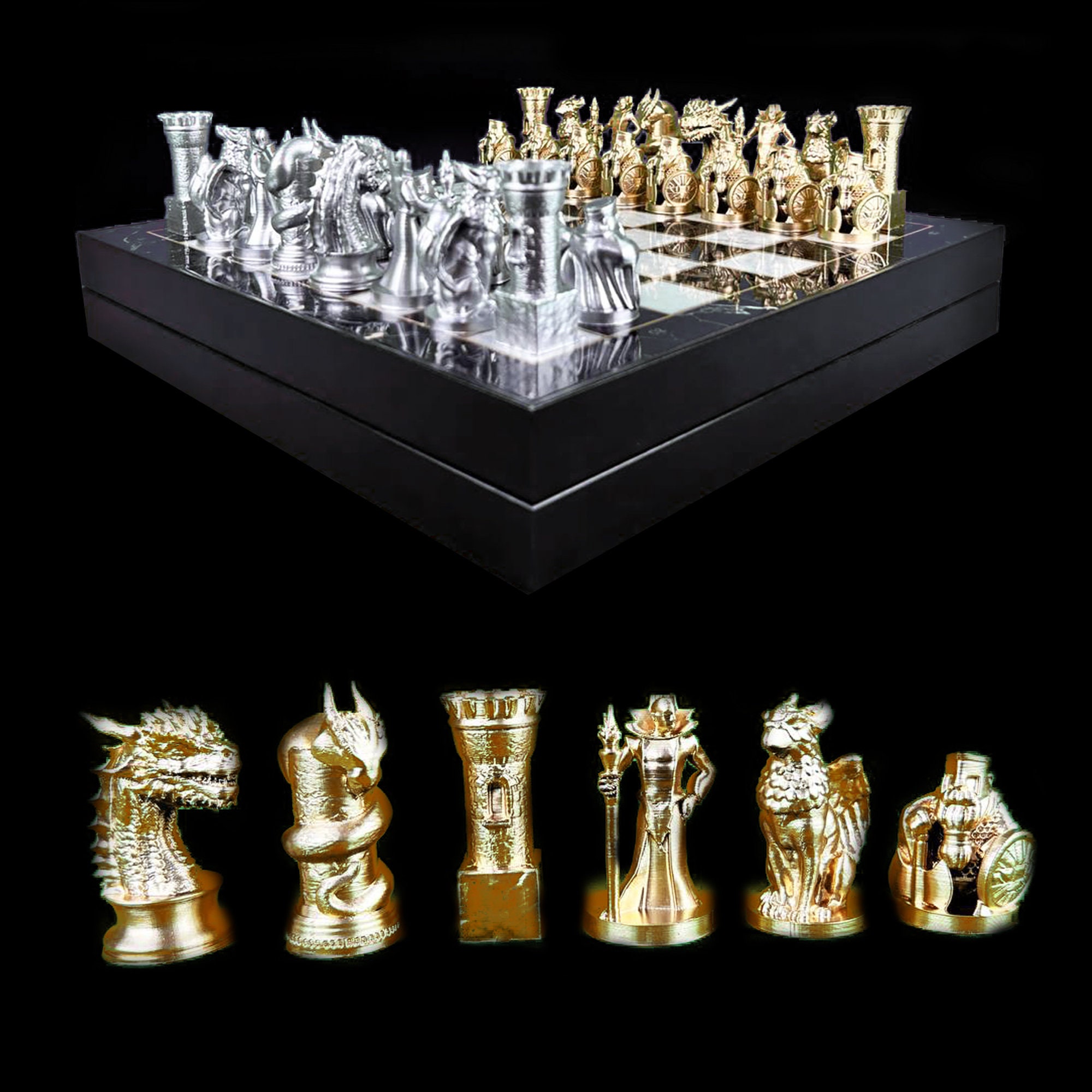 12″ Solid Brass Classic Black Chess Set, Metal Chess Pieces with Large  Brass Board, Beautiful Handcrafted Set