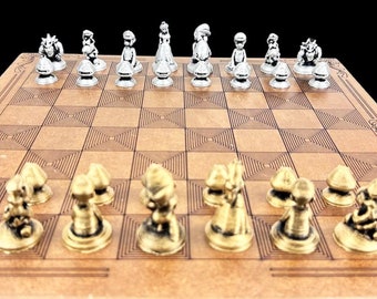 Metal Mario Chess Set With Chessboard Popular Chess Set | Personalized Chessboard | Gold - Silver