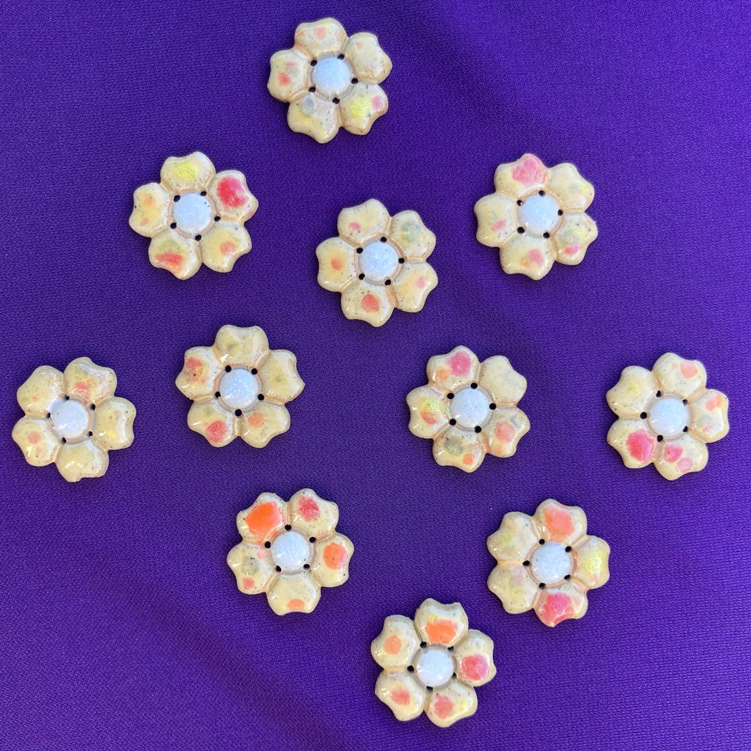 Two Handmade Ceramic Flower Buttons Etsy