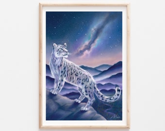 Snow Leopard Print, Giclee Print, Animal Decor, Animal Art, Pastel Painting, Snow Leopard Art