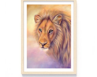 Leeuw schilderij, Animal Art Print, Giclee Print, Animal Decor, Sunset Lion, Lion King, Lion Print, Pastel Painting