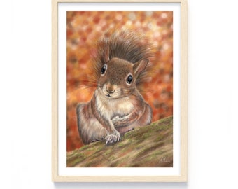 Squirrel Animal Art Print of Original Pastel Painting, Squirrel Art, Animal Art, Animal Print, Nursery Art Print