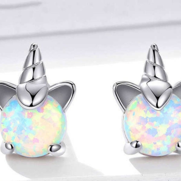 Unicorn opal earrings stud 925 sterling silver