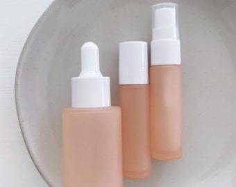 DIY Frosted Matte Peach Set of 3 for Essential Oils - Empty Roller, Mist Spray, & Dropper Bottle - Boho White Gemstone Essential Oils