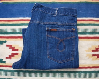 Saddle King Boot Cut Denim Jeans Made in USA Talon Zipper Med Wash 1970s (38x30)