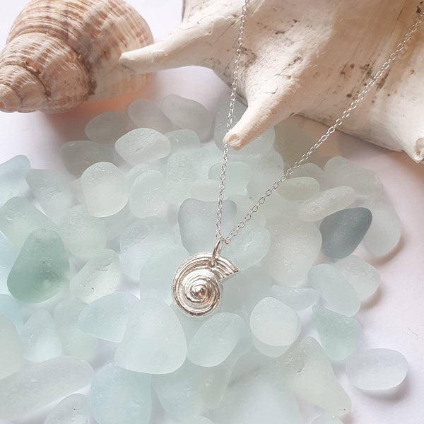 Fine silver clay sea shell necklace, sterling silver chain, pmc clay jewellery, silver shell jewellery, beach gifts for women