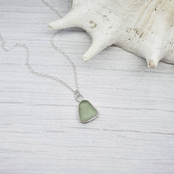 Seafoam Green Sea Glass and Sterling Silver Necklace Seaham Sea
