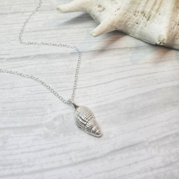 Fijne zilveren klei zeeschelp ketting, sterling zilveren ketting, pmc klei sieraden, zilveren schelp sieraden, strand geschenken voor vrouwen