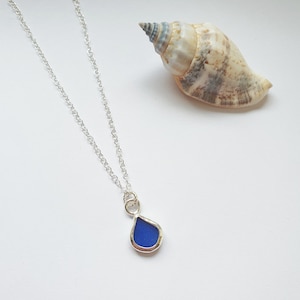 Blue sea glass and sterling silver necklace, seaham sea glass pendant, sea glass gift for her, beach gift, sea glass jewellery