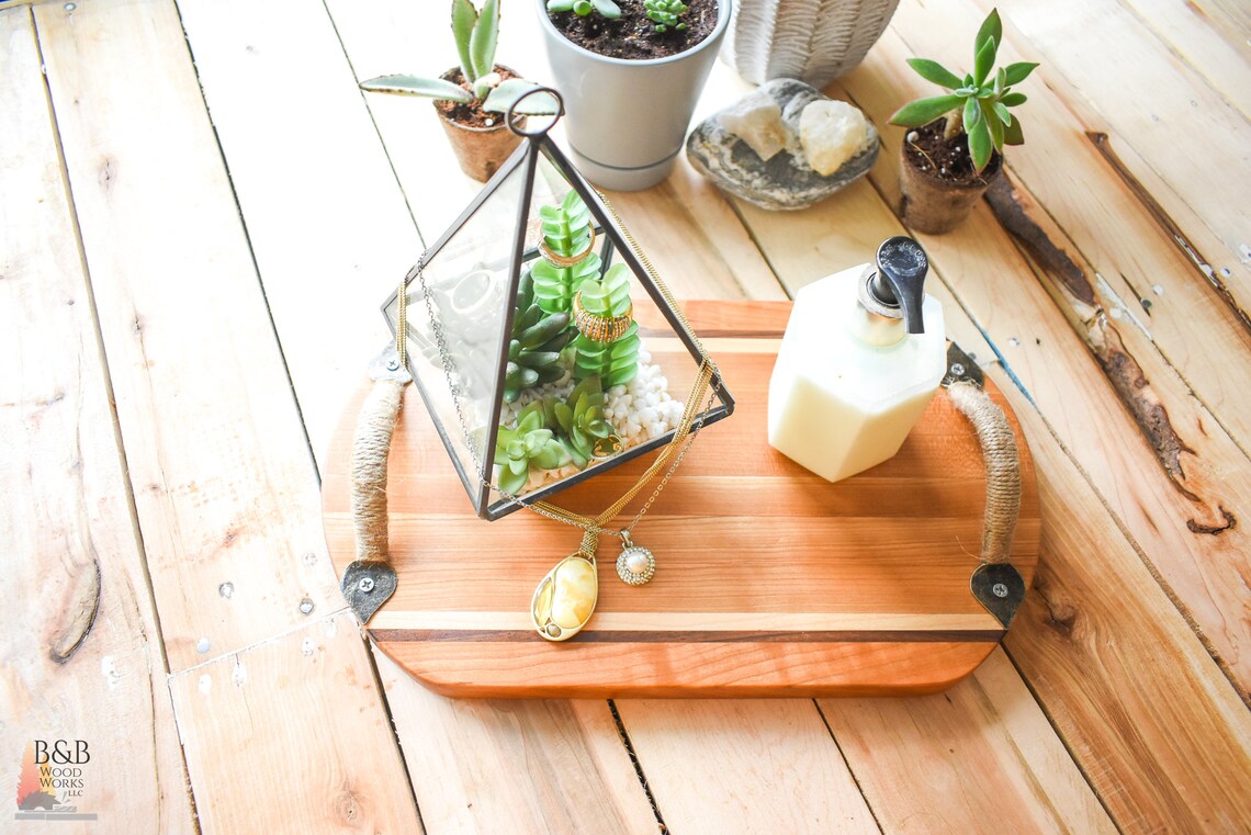 Bandeja de servicio de pan de queso charcutería de madera con | Etsy