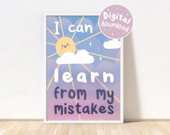 Cute Kids Affirmation Poster, Printable Affirmations, Instant Download, Learn From My Mistakes