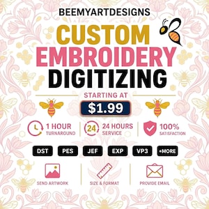 Custom Embroidery Digitizing Service, PES Digitizing, Embroidery Punching Machine Embroidery Digitizing, Logo Digitizing, Digital Download