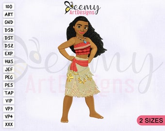 Lovely & Caring Princess Moana Embroidery Design, 4x4 and 5x7 Hoop Design, Princess Machine Embroidery Design, Moana Embroidery Designs