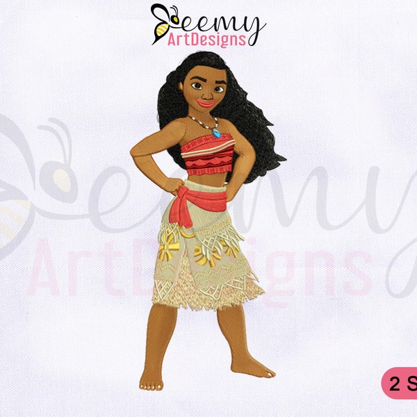 Lovely & Caring Princess Moana Embroidery Design, 4x4 and 5x7 Hoop Design, Princess Machine Embroidery Design, Moana Embroidery Designs