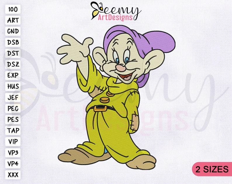Hello Dopey Machine Embroidery Design | 4x4 and 5x7 Hoop EMB | Dopey Embroidery Design | Snow White and the Seven Dwarfs Embroidery Design image 1