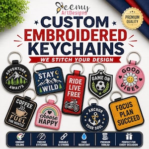 Custom Embroidered Keychain | Personalized Motel Key Tag and Flight Tag | Custom Logo and Text Patch Keychain | Made to Order Key Fob