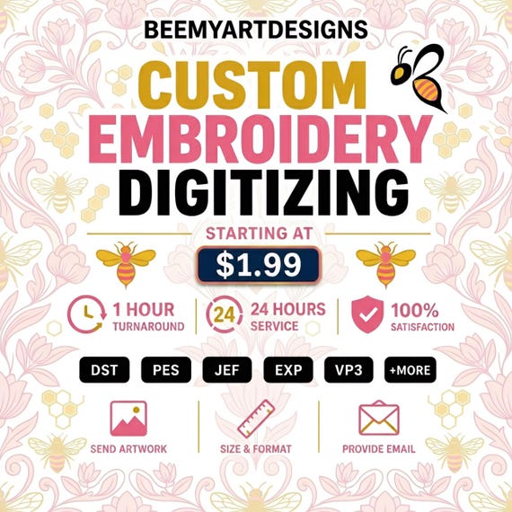 Custom Embroidery Digitizing Service, PES Digitizing, Embroidery Punching Machine Embroidery Digitizing, Logo Digitizing, Digital Download