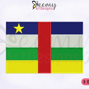 Zentralafrikanische Republik Flagge Stickmuster, 2,5x2,5, 4x4 und 5x7 Hoop Afrikanische Flagge Stickmuster, Länder Flagge Maschinenstickerei