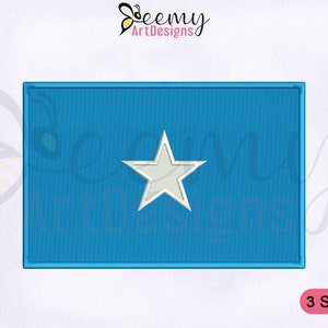 May include: A blue rectangular flag with a white five-pointed star in the center. The text "3 SIZES" is visible in the lower right corner of the image.
