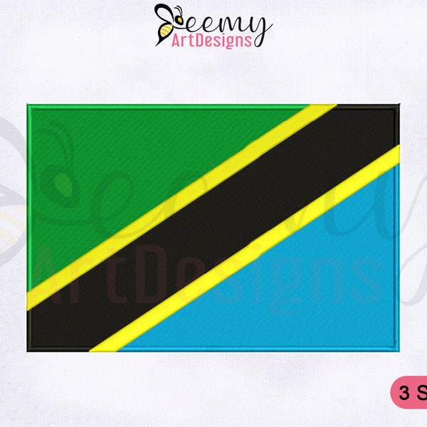 Tanzania Flag Machine Embroidery Design | 2.5x2.5 Hat Design | 4x4 Hoop | 5x7 Hoop Tanzania Flag Embroidery Design | Flags Embroidery Design