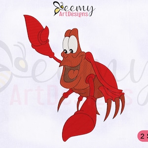 Sirenita Sebastian Machine Embroidery Design, The Little Mermaid Embroidery Designs, Red Jamaican Crab Embroidery Design, 2 Sizes Embroidery