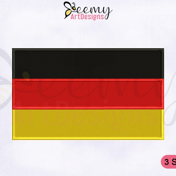 Germany Flag Machine Embroidery Design, 2.5x2.5, 4x4, & 5x7 Hoop EMB Designs, Deutschland Flagge Stickerei Design, Flaggen Stickerei Designs