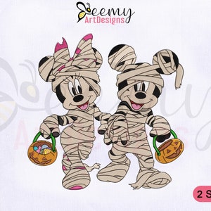 Mickey & Minnie Mummy Embroidery Design, 4x4 and 5x7 Hoop, Minnie Mouse Mummy Embroidery Design, Scary Mickey Mouse Embroidery Design